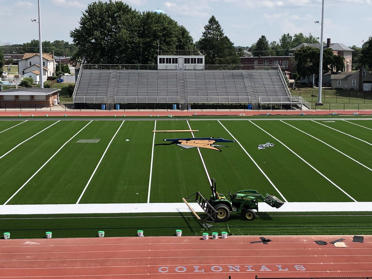 NewOx_Athletics's tweet photo. End zone lettering and center mascot laid out today https://t.co/OrjqBbFetn