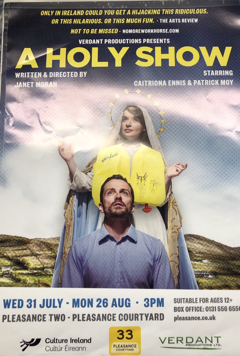 theatrehinton's tweet image. Lon/Edi19 Day14/Show37: #AHolyShow @VerdantProduct1 @ThePleasance is a sweet, funny, sharp script, skilfully performed. Inspired by the very bizarre real 1981 hijacking of an Aer Lingus flight. Very enjoyable. @#HowManyShowsIn16Days?