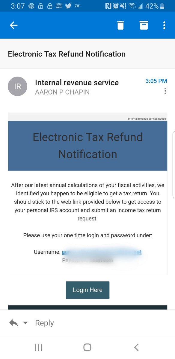 Chief_Chapin's tweet photo. I wish the IRS would make up their mind.....I got a phone call earlier that I have a warrant for not paying my taxes..... #NotTodayScammers #TryAgain https://t.co/TarHzQBpYl