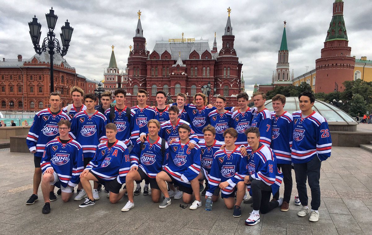 TheAJHL's tweet photo. Our #TeamAJHL visited Red Square to announce the captains! Assistant Captain William Zapernick, Assistant Captain Jordan Biro, and Captain Ryan Conroy! 

#JCWC2019 https://t.co/ICgUhgQywD
