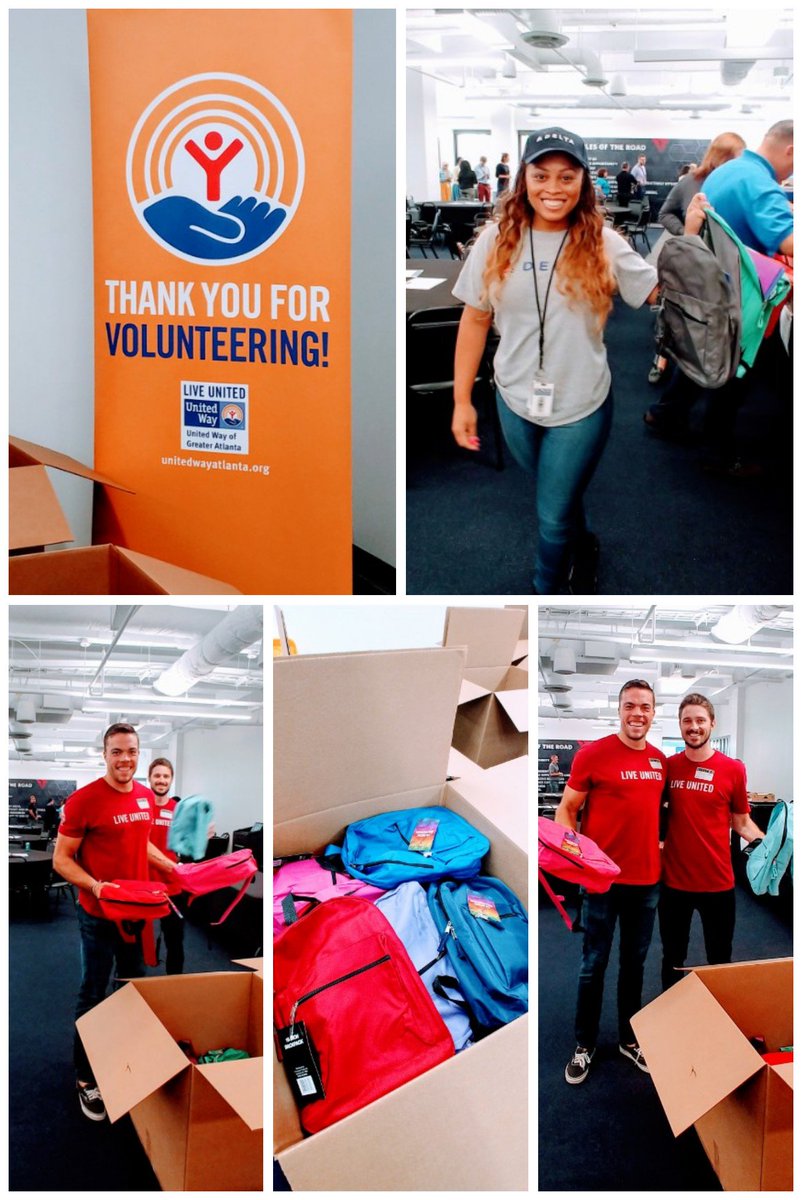 KishaUWGA's tweet photo. My friends at Delta packing 500 backpacks for @Parklane_ES students. We do it for the kids! @unitedwayatl #DeltaProud https://t.co/1oCV0dr2Oo