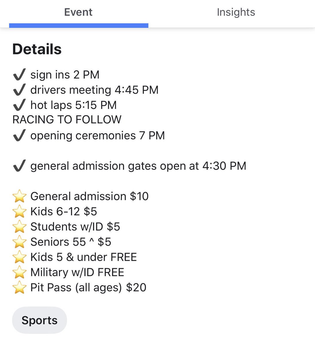 Points Race #10 8/24/19