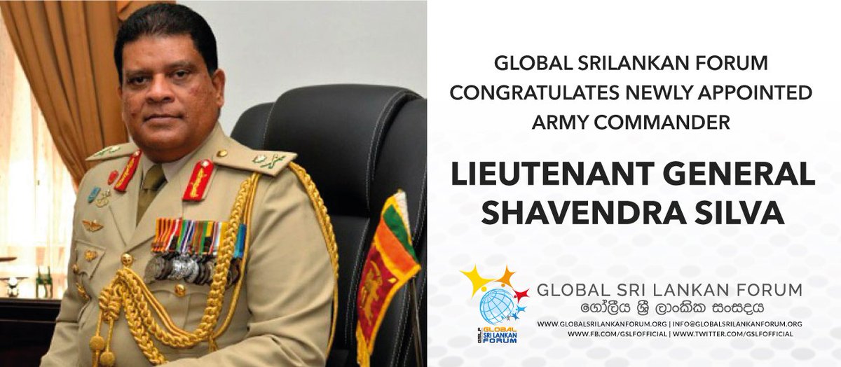 GSLFOfficial's tweet photo. Global SriLankan Forum Congratulates newly appointed Army Commander Lieutenant General Shavendra Silva
#SriLanka #LK #Army #GSLF #GSLFOfficial https://t.co/UX5LUXijC6