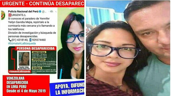 manuelita1504's tweet photo. #ApoyaConTuRt💜
#DóndeEstáYennyferGavidia
Yennifer Yeilin Gavidia Mejía (26)
#VenezolanaDesaparecidaEnPerú
#YenniferGavidia reside en #Lima #Perú. Salió de su domicilio en #Carabayllo el #4Mayo 2019 al trabajo en Carretera #Huara 45 #SanPedroDeCarabayllo
@Ketsycarola
@tejiendonos https://t.co/FeZqAdo1yp