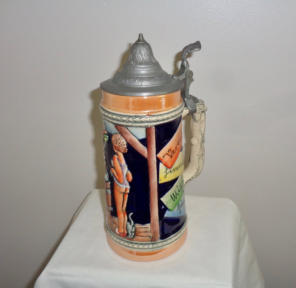 MullardAntiques's tweet photo. Gerz Stein, 3711. Risqué West German 1950s Novelty Beer Steinkrug, With Semi Clad Lady Drying Garments On A Stove. https://t.co/OdzSKVHNl6 #housewares #brewingcollectibles #lagerephemera #steincollectors #steinkrug #vintagestein #drinkinggift #breweriana #gerz #nude https://t.co/H3GBa3MO3B