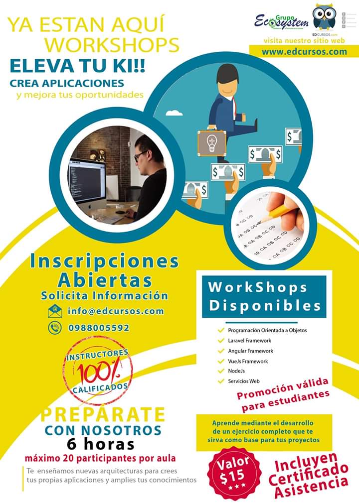 edcursosec's tweet image. #WorkShops #Laravel #ProgramaciónOrientadaaObjetos #AngularFramework #VueJs #NodeJs #ServiciosWeb $15 cada uno de ellos. Promoción también aplica para profesionales 👍
