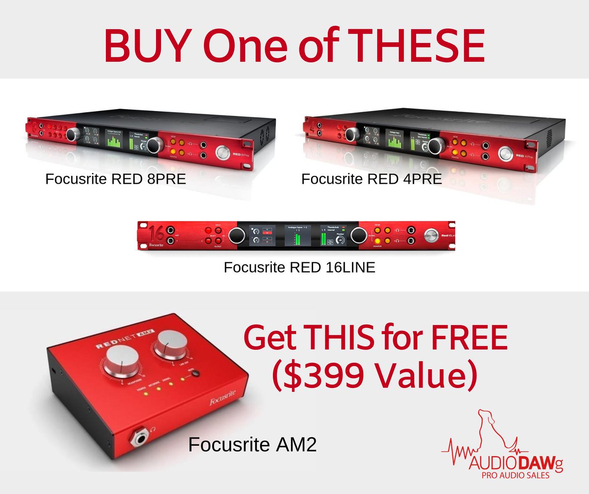 AudioDAWgTX's tweet photo. What's better than a great piece of Focusrite Pro Rednet gear? TWO pieces of Rednet gear (one of which is FREE!).

https://t.co/AptFmlVjNG

#FocusritePro
#RecordingStudio
#Red16Line
#Red4Pre
#Red8Pre
#AudioDAWg
#ProAudioSales
#ProAudioDallas https://t.co/bduY4e8fUB