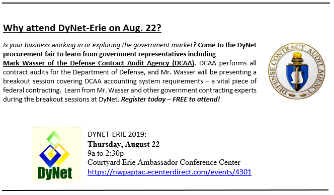 The #DyNet-Erie #GovContracting conference is this week! So many reasons to attend -- don't miss out! Learn more at the event website: nwpaptac.ecenterdirect.com/events/4301