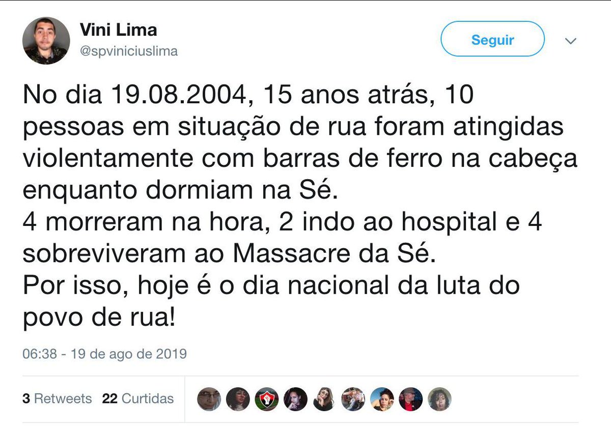 MidiaNINJA's tweet image. 15 ano do Massacre da Sé

#LutaPelaPopulaçãoDeRua #DiaNacionalDoPovoDeRua #PessoasEmSituaçãoDeRua