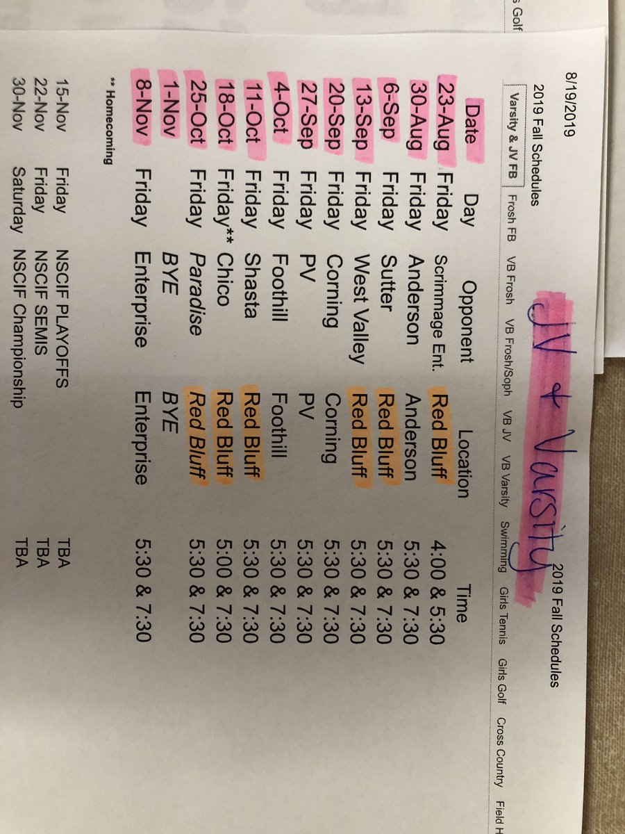 RedBluffRowdies's tweet photo. Let’s get ROWDY!! 2019 Football Schedules for Frosh, JV, &amp; Varsity!! All home games are highlighted &amp; themes will be determined soon! 💚💛🏈🎉 https://t.co/Fae8ZZw3J1
