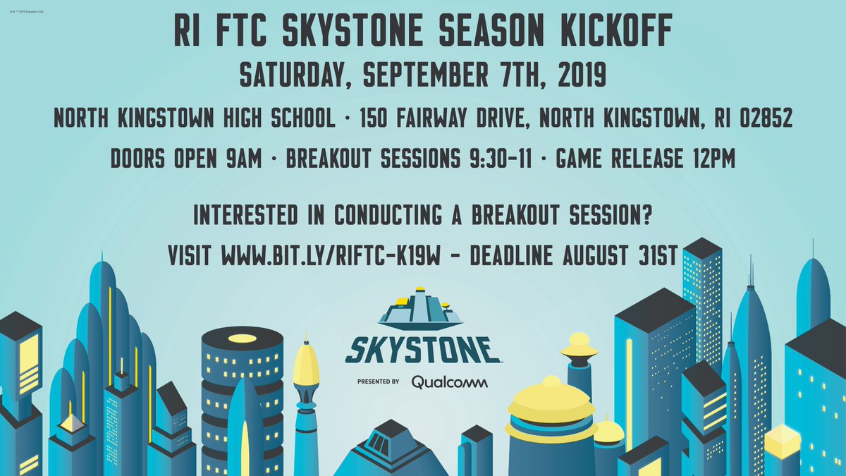 nkhsrobotics's tweet photo. @FTC_RI_Robotics Teams: Save the Date! #Skystone Kickoff and Game Reveal will be held on Saturday, September 7th at North Kingstown High School. Doors open at 9AM for Breakout Sessions, Game Release at 12PM. See you There! @FIRSTweets @FTCTeams #FIRSTInspires #omgrobots https://t.co/mfZCOSHhUL