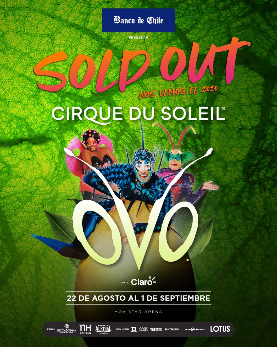 CirqueSoleilCL's tweet photo. ¡Qué emoción! 😲 Todas las funciones para #OVOSantiago están agotadas 🦋

Desde el jueves 22 viviremos uno de los espectáculos más emocionante y vibrante de #CirqueDuSoleil  ¡Menciona con quién vas a ir! https://t.co/3l5uhn25Qh