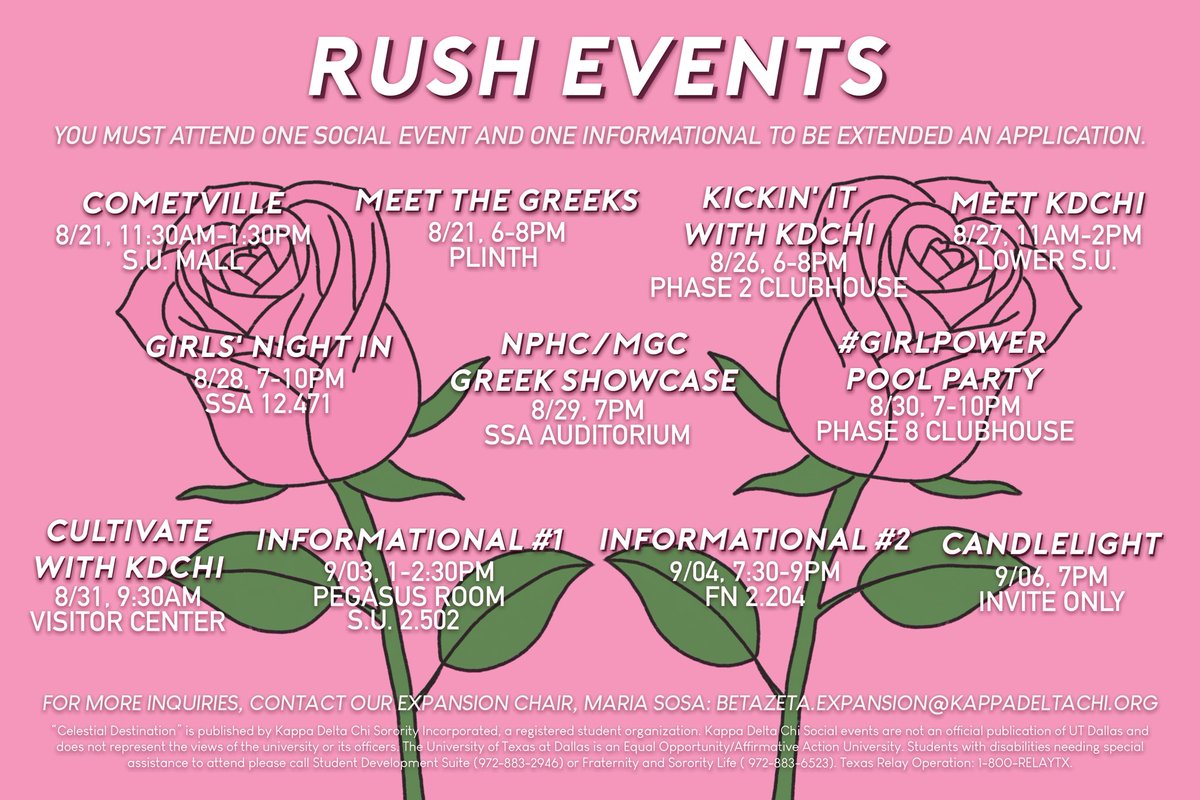 UTDKDChi's tweet photo. Happy first day of school, Comets! We want to get to know YOU! Stop by our rush events to get to know who we are & what we’re about! 🐧💖 #utdallas #utd20 #utd21 #utd22 #utd23 https://t.co/74dlyAGVYM