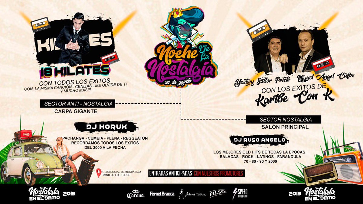 ESTE SÁBADO 24 DE AGOSTO

NOCHE DE LA NOSTALGIA💥

#18KILATES Y #KARIBECONK
EN VIVO!!
SORTEAMOS ENTRADAS 🆓🆓

PASOS A SEGUIR:
1-DALE MG♥️ A ESTE TWEET.
2. RETWITTEAR 
3. COMENTA TUS ULTIMOS 4 DIGITOS DE TU CI.
