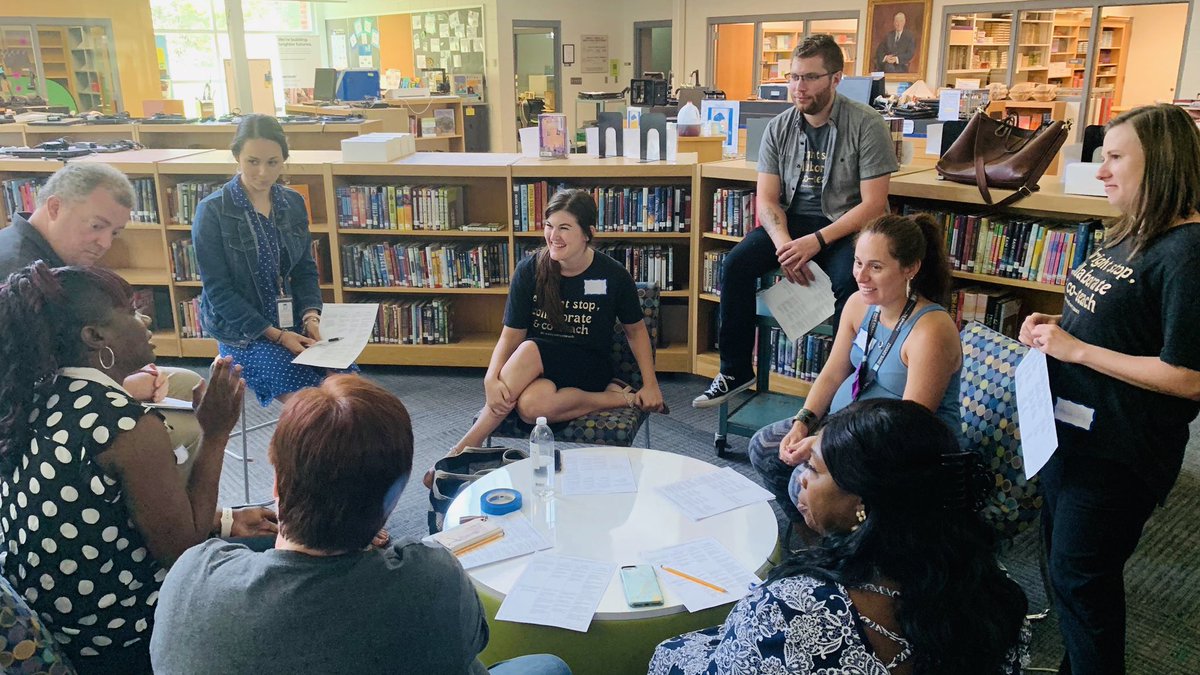 readysetcoteach's tweet photo. Ya’ll we are SO excited!! We get to lead a #Coteacher PLT this year!! 🙌🏻🙌🏻🙌🏻 3 schools, 11 #coteachers and 1 awesome way to #collaborate &amp; support one another! 
We had a great discussion today &amp; cant wait for the next! Maybe there’ll be bowling 🎳 involved...?🤔😂 https://t.co/OfZJj3BFpd