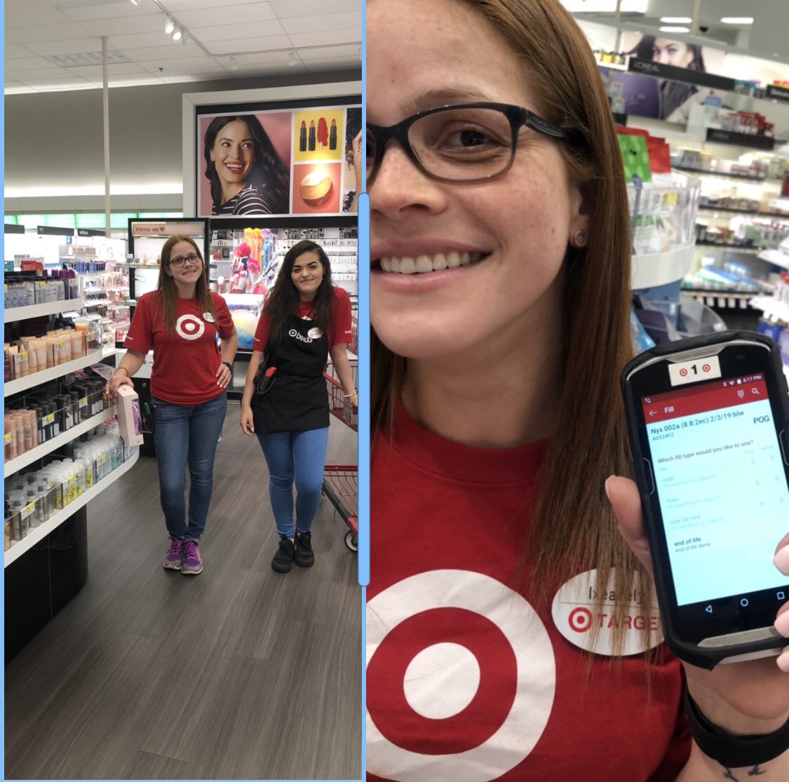 Our beauty consultants and making sure the beauty section is always full and guest ready.  #oneforone #fillthefloor #guestready