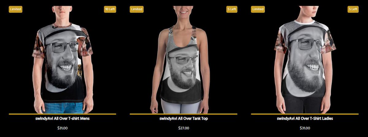 It's Avi, on all over print t-shirts