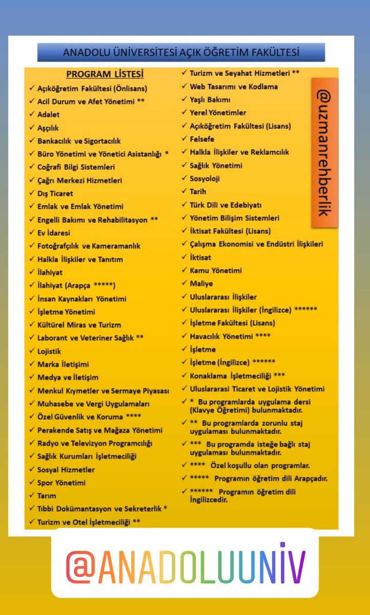 UzmanRehberim's tweet photo. Sınavsız 2. Üniversite İçin Kayıt Tarihleri. @acikveuzaktan @anadoluunii @AtaturkUni @ATAAOFFORUM @gokhansinel @pozitiftercih @PsikolojikDns @GKSLGKCE @EmrahIskli @pdr7655 @NurErdemOZEREN @pdrservisi @genctercih @unsalim
#ekayit #universite #sinavsizuniversite #2.universite https://t.co/7U5oyO0M7c