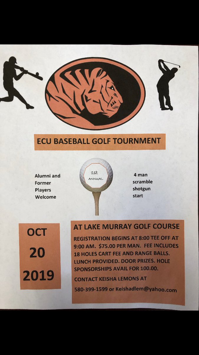 🚨🚨🚨TIGER FAMILY🚨🚨🚨 Family, friends, and alumni: please join us as we put on the first annual ECU Baseball golf tournament! Players and coaches would love to see you October 20th!