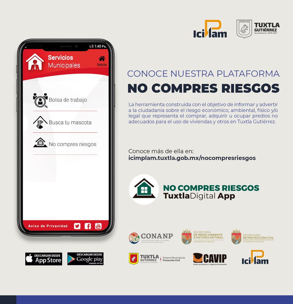 ICIPLAM's tweet photo. ⚠🌄 Conoce nuestra herramienta #NoCompresRiesgos en https://t.co/MjRAuXltL2

#ICIPLAneando #TuxtlaCiudadDigna #Tuxtla https://t.co/C35rhLv96L