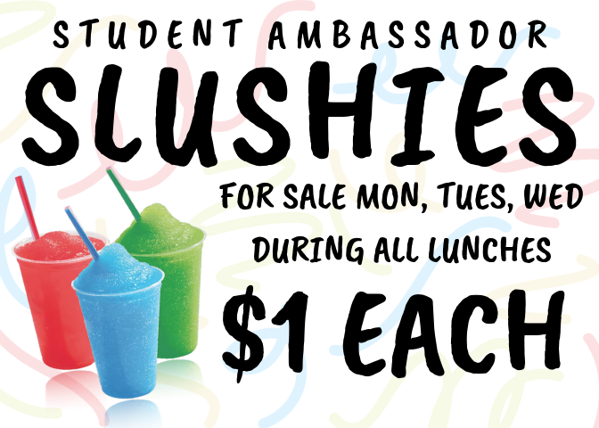 echsambassadors's tweet photo. Slushie sales start tomorrow! Bring a dollar to support the Student Ambassadors and cool down from this heat! Our flavors this week are Blue Raspberry and Cherry! 💙❤️ https://t.co/Zj3C95fIO5