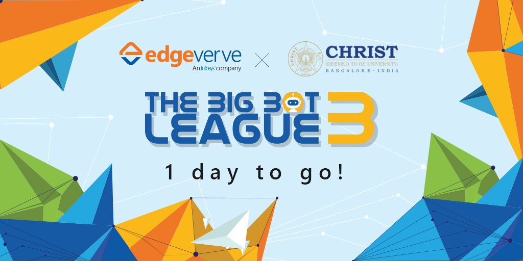 edge_verve's tweet photo. The battle takes place tomorrow!
EdgeVerve in association with Computer Science Department, Christ (Deemed to be University) presents Big Bot League 3. 
Stay tuned for more! 

#BigBotLeague #EdgeVerve #ChristUniversity https://t.co/2LgrfVoD0q