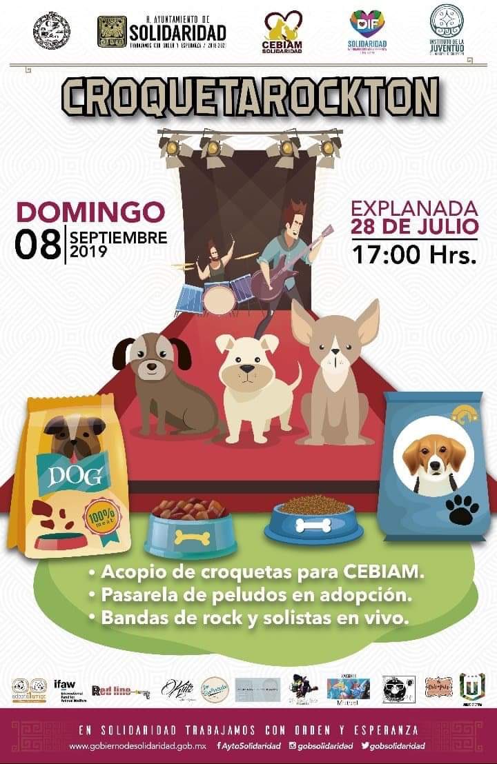 TwittPlaya's tweet photo. 8 Sept en plaza cívica 28 julio 5pm #CroquetaRockoton acopio de croquetas para #CEBIAM #centrodebienestaranimalmunicipal https://t.co/S12SkXL1Ha