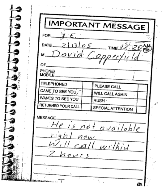 David Copperfield While not listed in the original version of the black book, in a later unredacted release, he was listed alongside other notable names as "important email/addresses" Epstein butler, Alfredo Rodriguez, said he visited Epstein often.