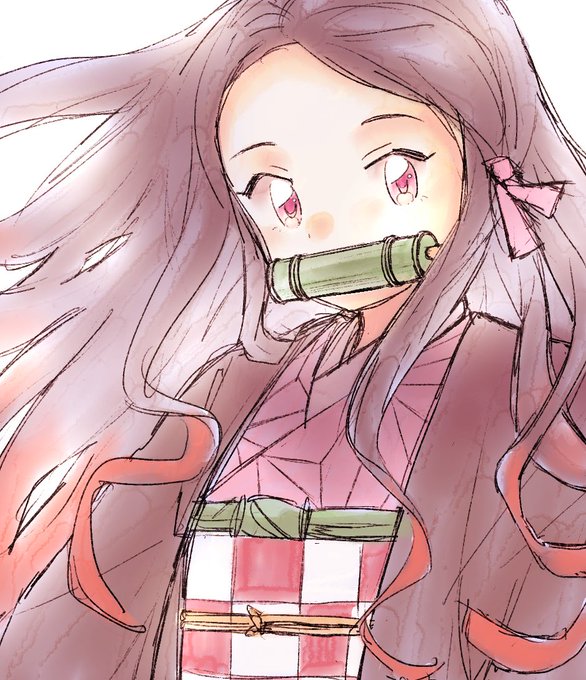 アジフライ49円さんがTwitterに投稿した竈門禰豆子(鬼滅の刃)のイラスト。