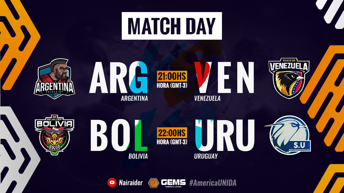 GEMS_CE's tweet photo. #GAL | América Latina

¡Comienzan las épicas batallas!

▶️ FECHA #1

[HOY]
⏰ 21 HS 🇦🇷 (GMT -3)

🇦🇷 ARG 🆚 VEN 🇻🇪
🇧🇴 BOL 🆚 URU 🇺🇾

Batallas [EN VIVO]
📺 @Nairaider
🗣️ @NEGROYT2709

#AmericaUnida https://t.co/yf9r7uIWAt