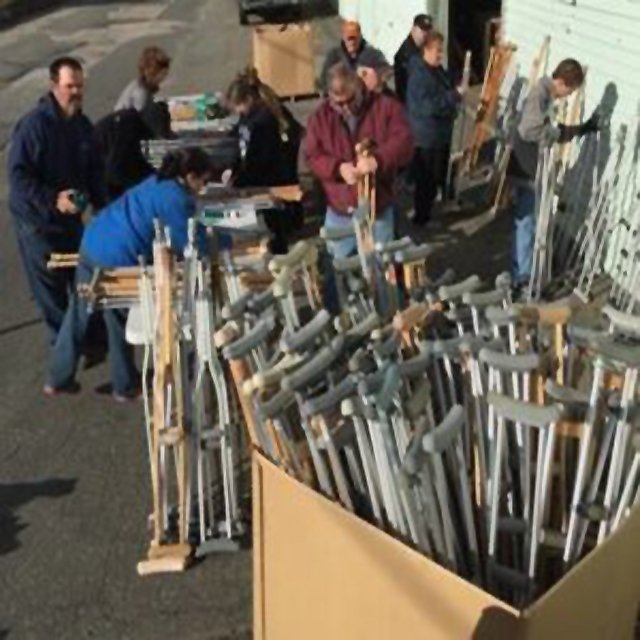 MillennialMedic's tweet photo. Efforts always payoff. #Mobilityislife , Good to see Good Shepherd Parish volunteers process #donations of #crutches and other mobility devices for shipping and distribution as part of a “Crutches 4 Africa” campaign. Photo courtesy David Guthro! #Crutches4africa #Crutchdonations https://t.co/4a0xTIPuc3