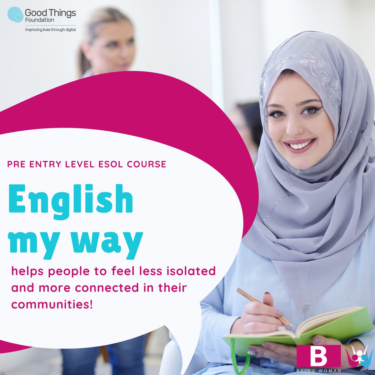 BeingWomanUK's tweet photo. We are now offering #Englishmyway in Ashington and Blyth! For more information or to make a referral please get in touch via email or DM! Thank you @_AlisonB for continued support! #LearnEnglish #ESOL #Communityenglish #RefugeesWELCOME https://t.co/nKwRfHASnh