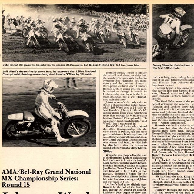 Today in Motocross 8/19/84 - Jeff Ward, Rick Johnson & David Bailey all took class wins at Washougal. See all the results and race coverage in this edition of Cycle News - ift.tt/2MwSZqT #LegendsandHeroes (Image courtesy Cycle News Archives @cy… ift.tt/2YYwWAp
