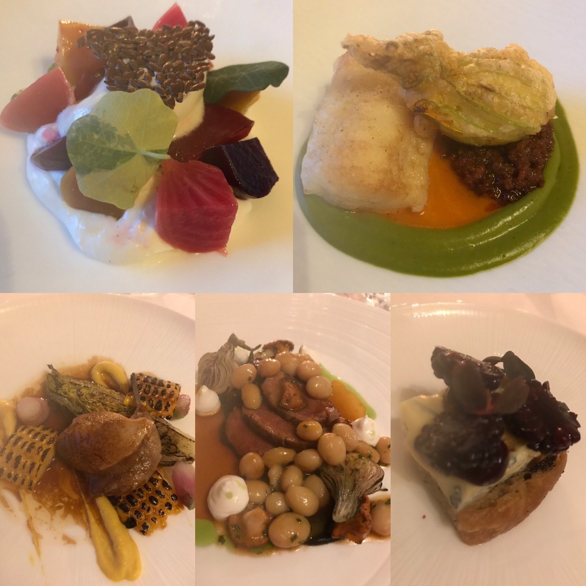 MikeAStevo's tweet photo. Here’s the #10coursetastingmenu @Garfieldthechef @palehallhotel  #roastcod #roastquail #rarebreedBalwenlamb #Beauvalebluecheese #oneteamonemission 2 of 3 https://t.co/i03EirAzCX