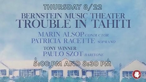 Thurs 8/22 7pm: Marin and Jamie Bernstein discuss Trouble in Tahiti (which calls out Ravinia’s hometown of Highland Park by name) and its place in Bernstein’s personal life and musical canon in Ravinia’s Park View Restaurant. bit.ly/2z8xLar <a href="/RaviniaFestival/">Ravinia Festival ®</a>