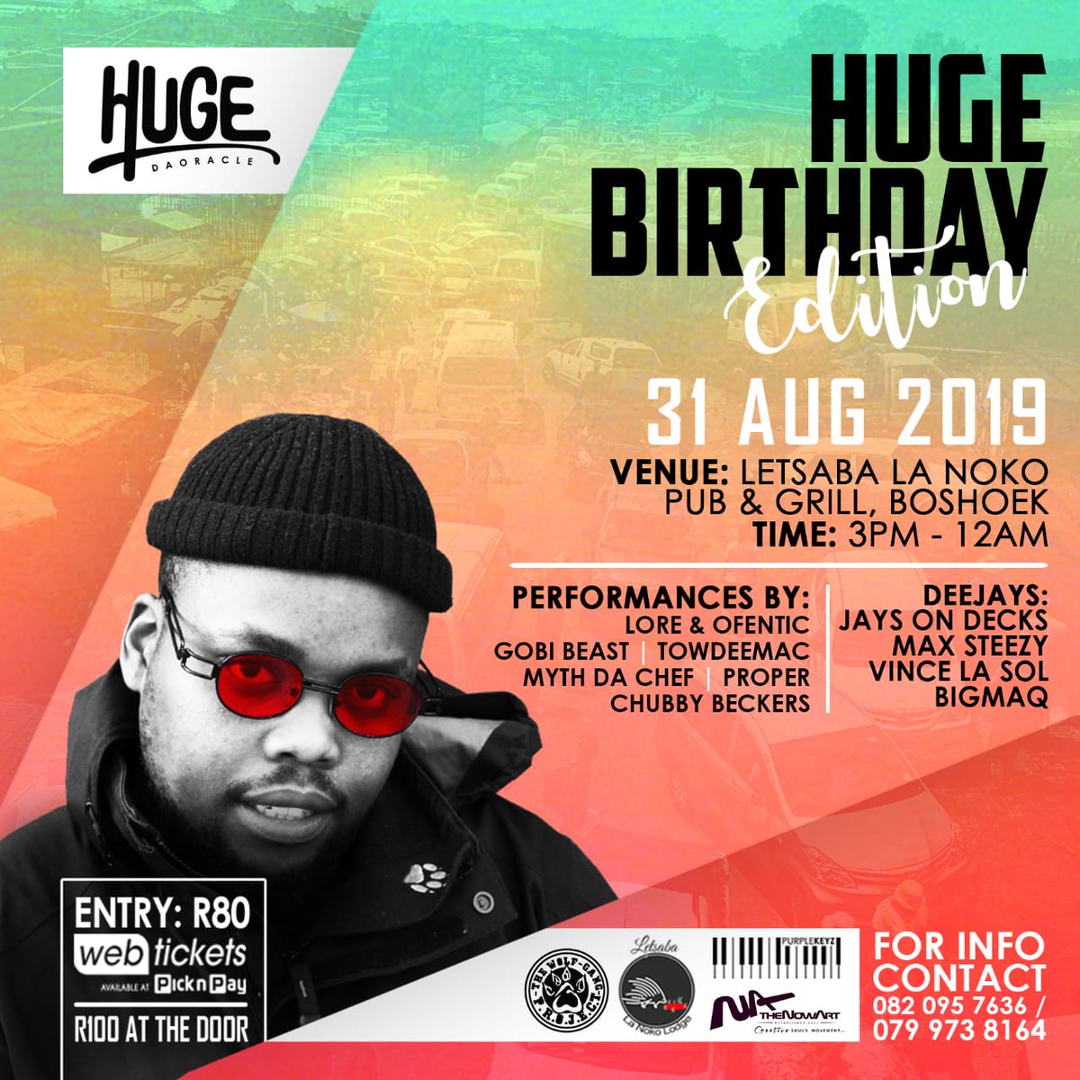 Greetings World 🚨🚨
You are invited to come and celebrate my birthday party with me alongside some of the greats I've worked with. Come through and let's have a good time in the city of the DiRt. Tickets available at webtickets Pick n Pay R80 and R100 at the door. #Swaais 🔥🔥💯