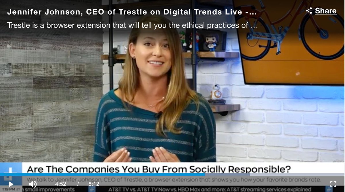 JenniferJ_PDX's tweet image. Oh heeey! @DigitalTrends Live Invited me on to chat about the #myTrestleButton and how it can help people shop by their values. It was an honor to talk with them about business' role in solving social issues: environment, labor, animal rights.

digitaltrends.com/digital-trends…