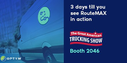 OptymLE's tweet photo. 3 days till we’ll be dealing with wheeling at #GATS. Come on by Booth 2046 to see all the benefits #RouteMAX provides for LTL operations. Visit https://t.co/KIk5ThHUvA to learn more. #OptymHaul https://t.co/anFHvomw9e