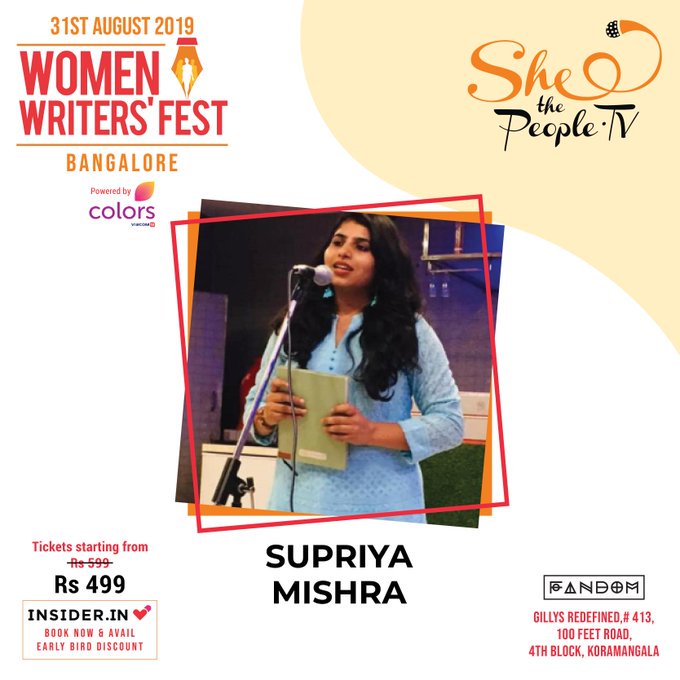 womenwriterfest's tweet photo. Meet Supriya Mishra at the @SheThePeople's #WomenWritersFest in Bengaluru on Aug 31, at Fandom at Gilly's Redefined. Limited tickets available:  https://t.co/SctuDi50W1 https://t.co/gQ2owKg2FO