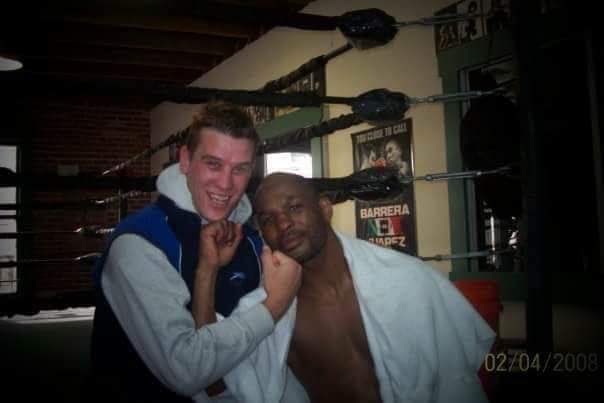 @therealbhop On the first day, when I arrived at the gym in Pasadena, Bernard was already in the ring with another sparring partner.  When he saw me in the corner getting gloved up he stepped up the pace and though it rarely happens in sparring he knocked his opponent spark out!