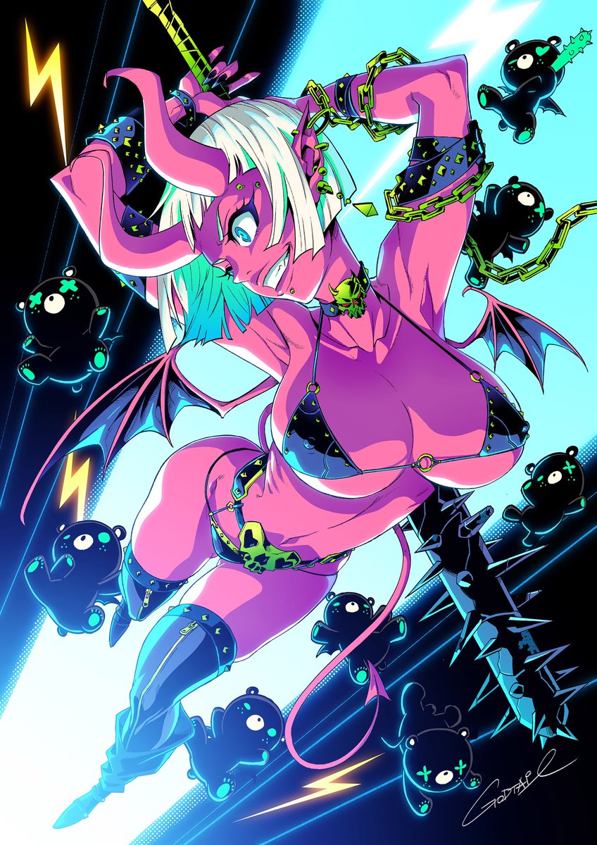 「ケケケケケケ‼️
夜中テンション。。。
#bear #devil 」|GODTAIL｜個展/ 神戸三宮 8月末までのイラスト