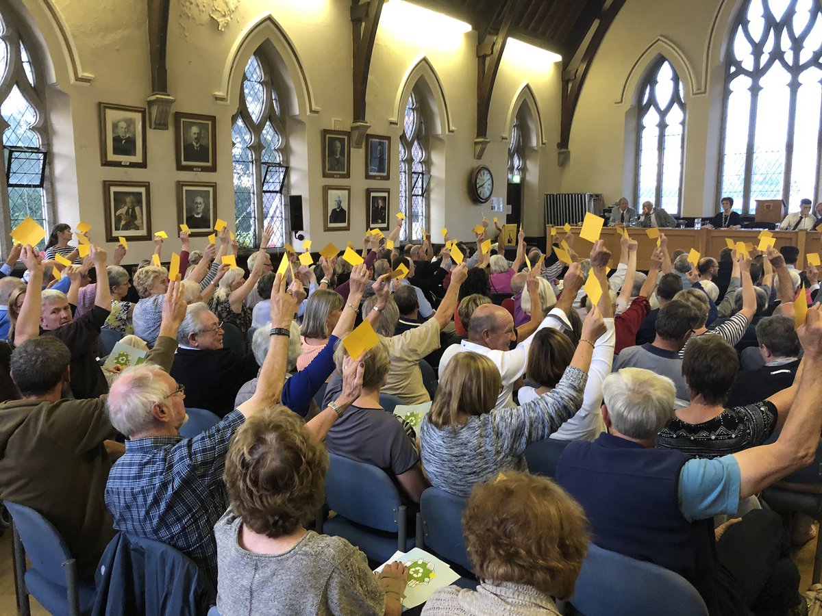 Sea of yellow as <a href="/StSaviourJersey/">Parish Of St Saviour</a>  parishioners almost unanimously support for kerbside recycling scheme.  92 in favour - 6 and against. Thank you all for taking the time to attend this important Parish Assembly.
