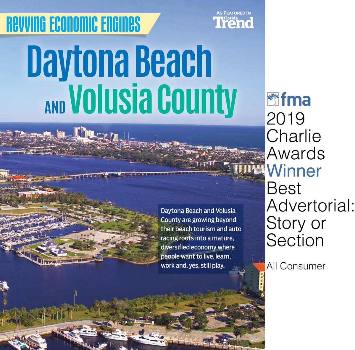 FloridaMags's tweet photo. Congratulations to this year's Charlie Award winner Daytona Beach
and Volusia County by @FloridaTrend. #DaytonaBeach #Daytona #Volusia #CharlieAward #FMA #FloridaTrend #Florida https://t.co/TqrurcFL93