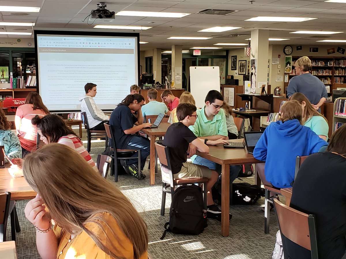 McCarthyMCHS's tweet photo. BEST ORIENTATION EVER!!! Thank you @MrsDarlahZ for showing my classes all that our wonderful media center has to offer. They loved the digital Breakout activity! #wearemeade https://t.co/MVT0kKbEWI