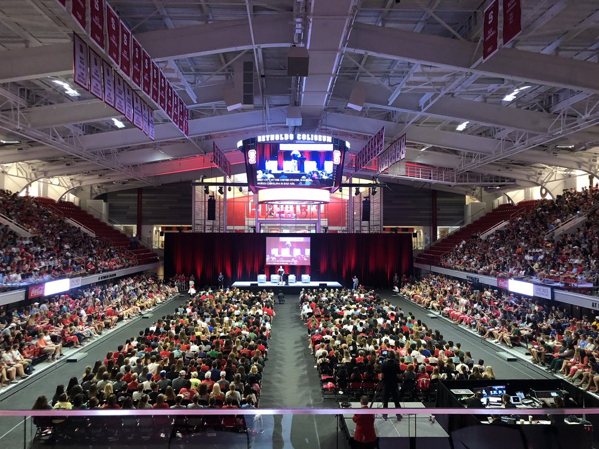 Thank you Coach <a href="/StateCoachD/">Dave Doeren</a> for coming out to speak at the New Student Convocation! Who’s ready for some football? We know we are!  #NCStateWWW  <a href="/PackFootball/">NC State Football</a>