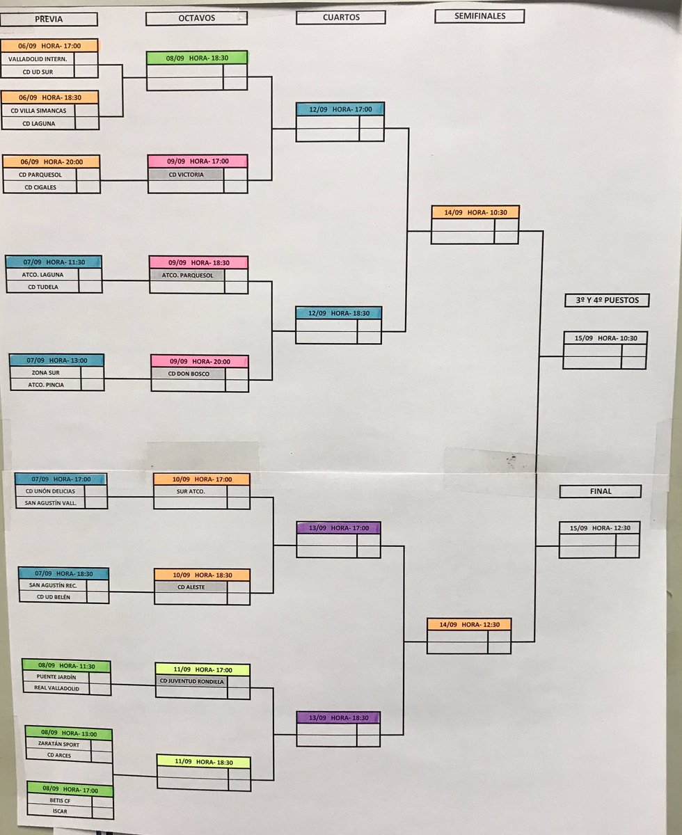 BoscoValladolid's tweet photo. Ya tenemos el cuadrante con el sorteo de nuestro XXVI Trofeo Ciudad de Valladolid, en categoría infantil que organiza el CD Don Bosco y el CD Aleste entre los días 6 y 15 de septiembre en las instalaciones del club en pajarillos! 
Os esperamos! https://t.co/tAsfVI3yZk