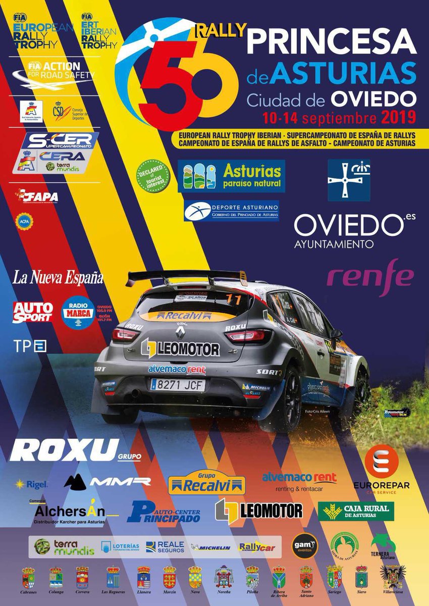 hugovelascof's tweet photo. Cartel del 56º @RallyPrincesa de Asturias - Ciudad de Oviedo con el protagonismo del Renault Clio N5 de @FranCimaArt y @GrupoLeomotor. #FIAERT #FIAIberianRallyTrophy #SuperCER #CERA #FAPA https://t.co/Qn43NVBZK2