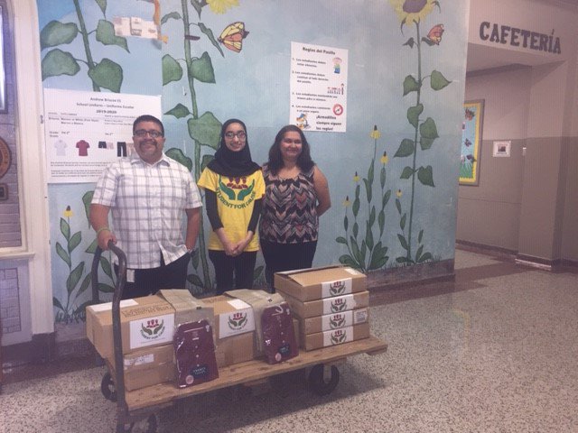 HoustonISD's tweet photo. A special THANK YOU 🙏 to @StudentForCause for their uniform donations to 4 #HISD schools: @GrissomHisd, @PortHoustonES, @BriscoeElemHISD, and @RPHarris_. SFAC was founded by @DebakeyHSHP alum/student siblings Zee Shawn Wani and Hannah Wani! 🙌 #HISDEmpowers https://t.co/FA66CEgO9g