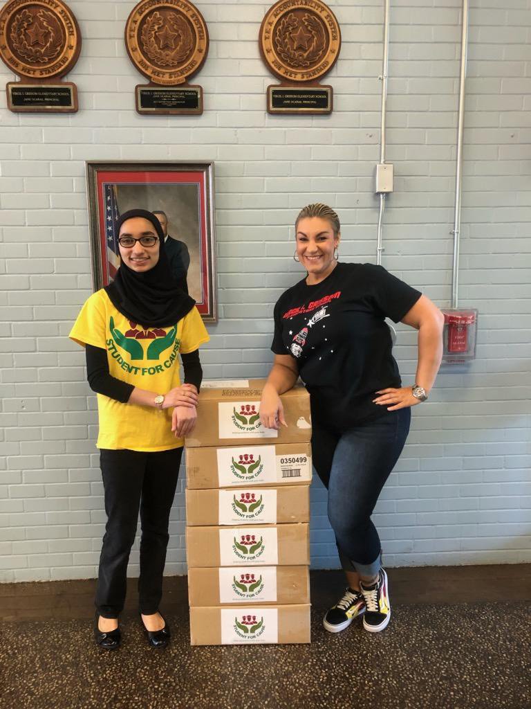 HoustonISD's tweet photo. A special THANK YOU 🙏 to @StudentForCause for their uniform donations to 4 #HISD schools: @GrissomHisd, @PortHoustonES, @BriscoeElemHISD, and @RPHarris_. SFAC was founded by @DebakeyHSHP alum/student siblings Zee Shawn Wani and Hannah Wani! 🙌 #HISDEmpowers https://t.co/FA66CEgO9g