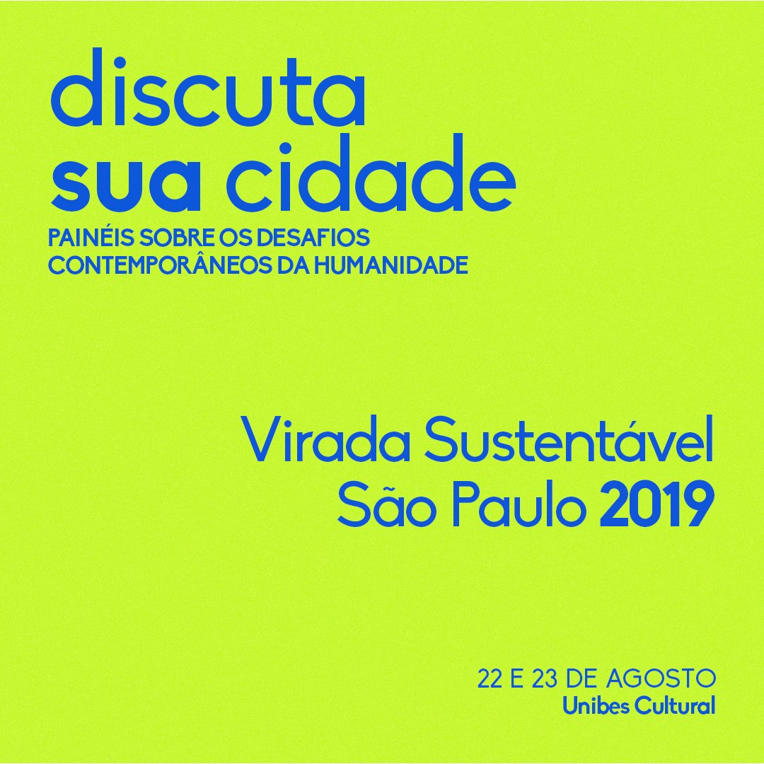 O Fórum apresenta painéis de temas atuais. Programação: bit.ly/2MSI9Lq

#VireSuaCidade #ViradaSustentável2019 #Sustentabilidade

Lei de incentivo à Cultura. Realização: Secretaria Especial da Cultura, Ministério da Cidadania e Pátria Amada Brasil e Governo Federal.